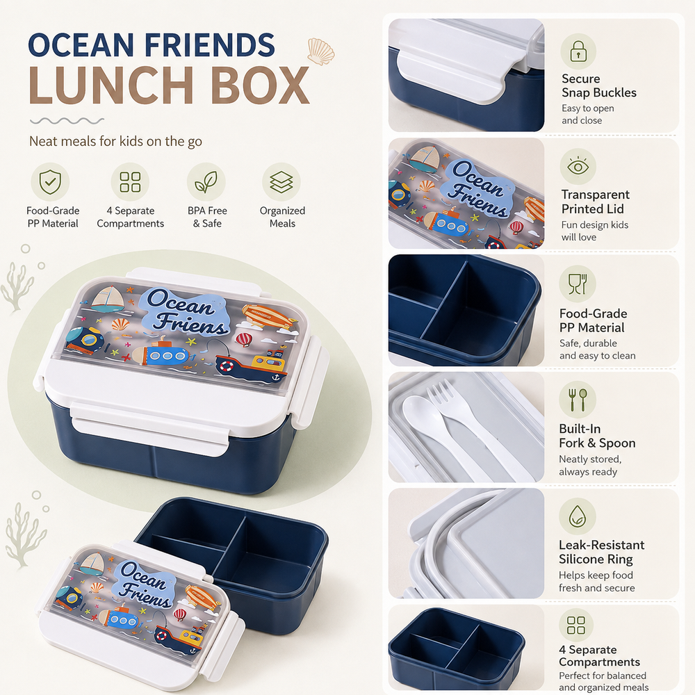 Hibobi - 4 Compartment Printed Lunch Box