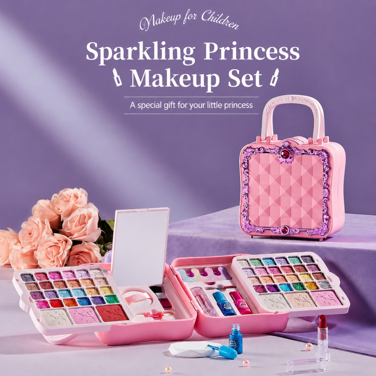 Hibobi - Kids Makeup Play Set With Carry Case - Pink