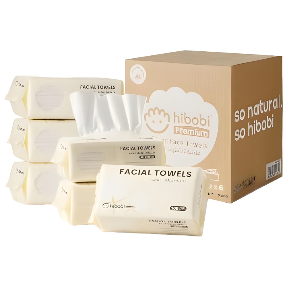 Hibobi - Ultra Soft Cotton Facial Towels - Pack of 6 - 600 Wipes