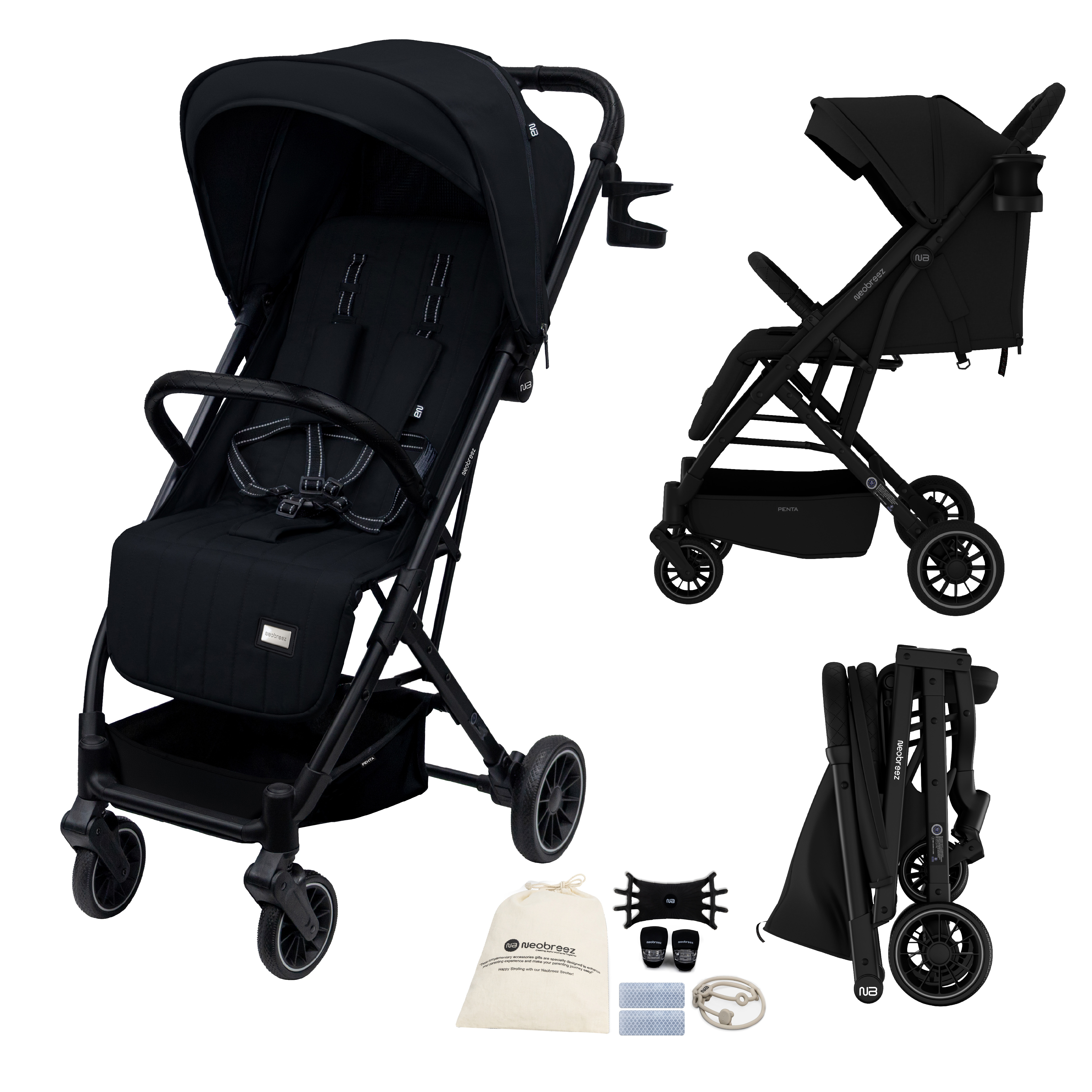 Neobreez - Penta Compact Lightweight Travel Stroller with Cup Holder - Black