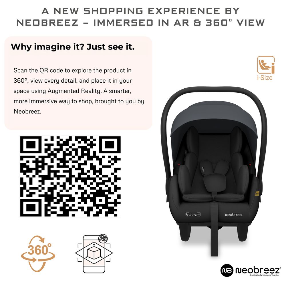 Neobreez - Sacro i-Size Lightweight Baby Car Seat Carrier - Grey/Black