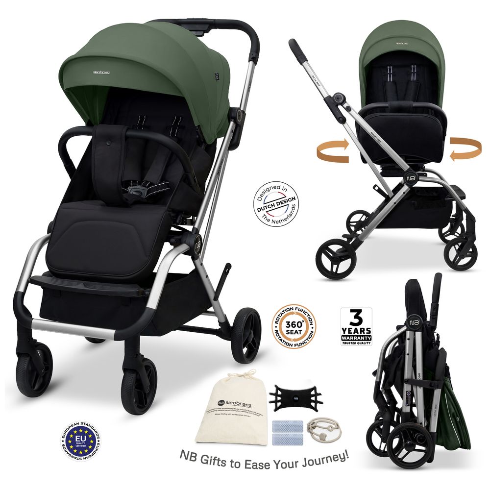 Neobreez - Octa 360 Degree Reversible Stroller Compact Travel Stroller - Green/Black