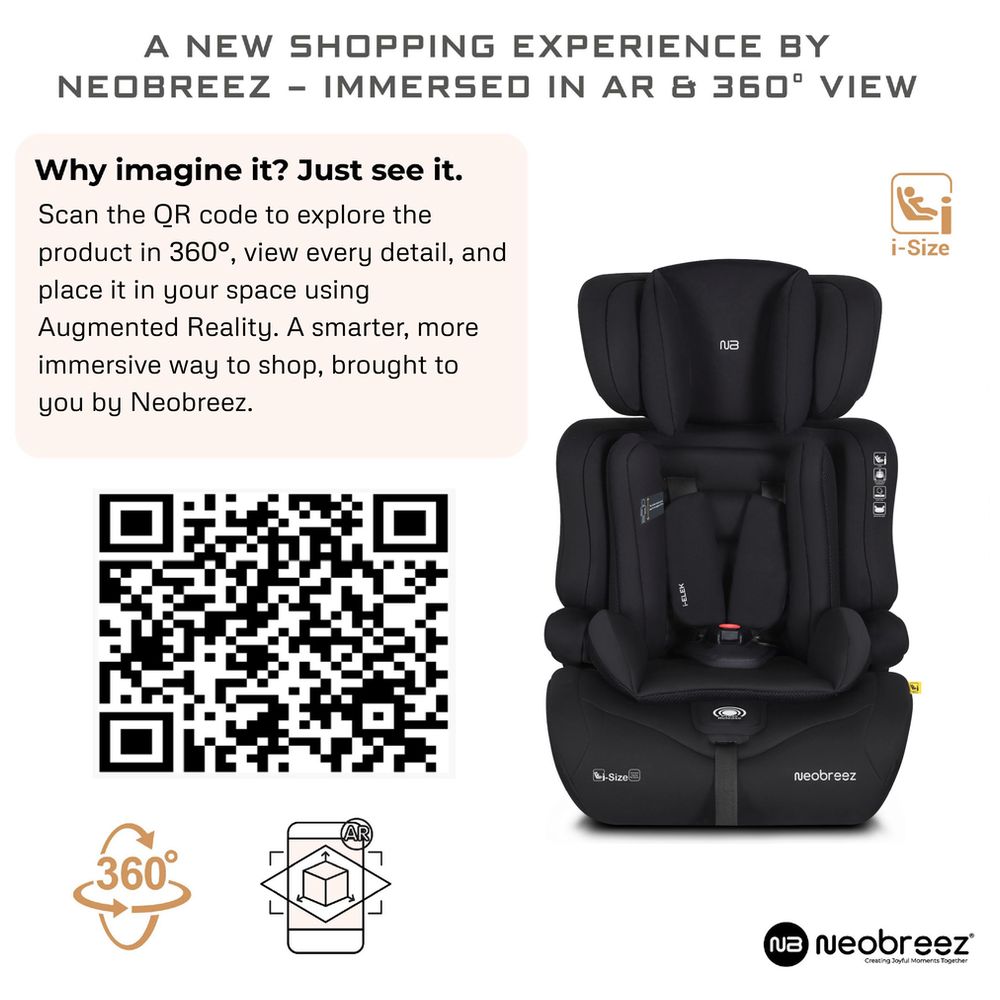 Neobreez i-ELEK 3-in-1 Toddler Car Seat, i-Size, 9m-12Y - Black