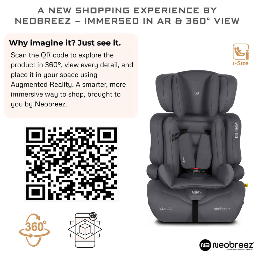 Neobreez i-ELEK 3-in-1 Toddler Car Seat, i-Size, 9m-12Y - Grey