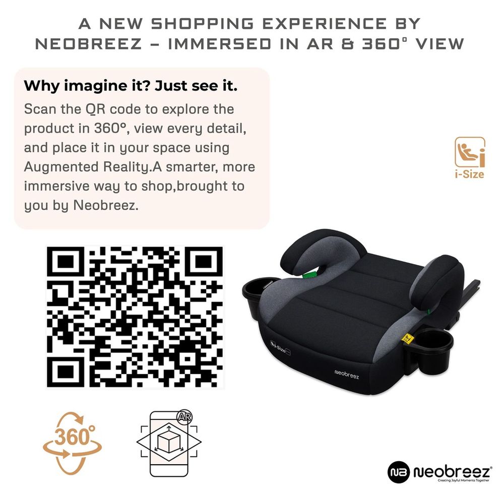 Neobreez - i-SANFARO i-Size Kids Booster Car Seat With ISOFIX Group 2/3 With 2 Cup Holders - B.Grey