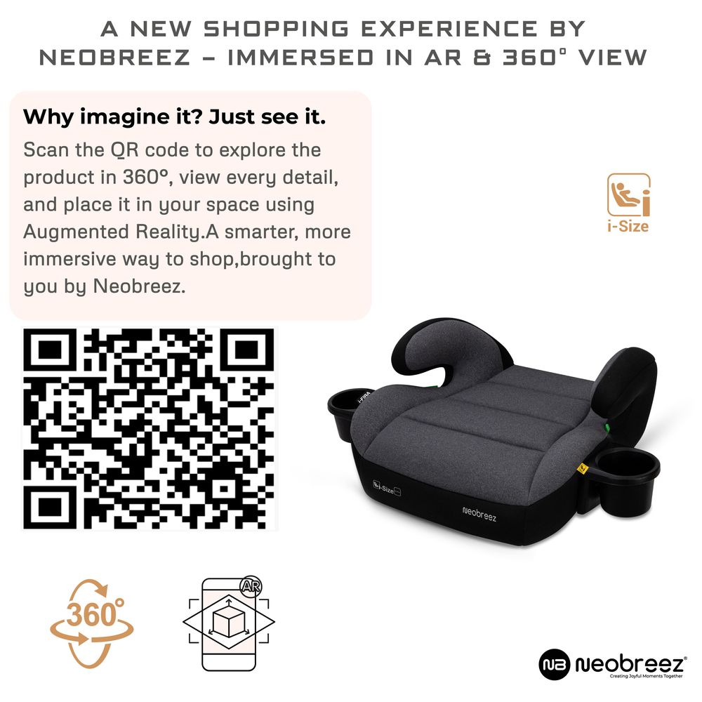 Neobreez - i-FIRA i-Size Kids Booster Car Seat Group 2/3 With 2 Cup Holders - Grey-Black