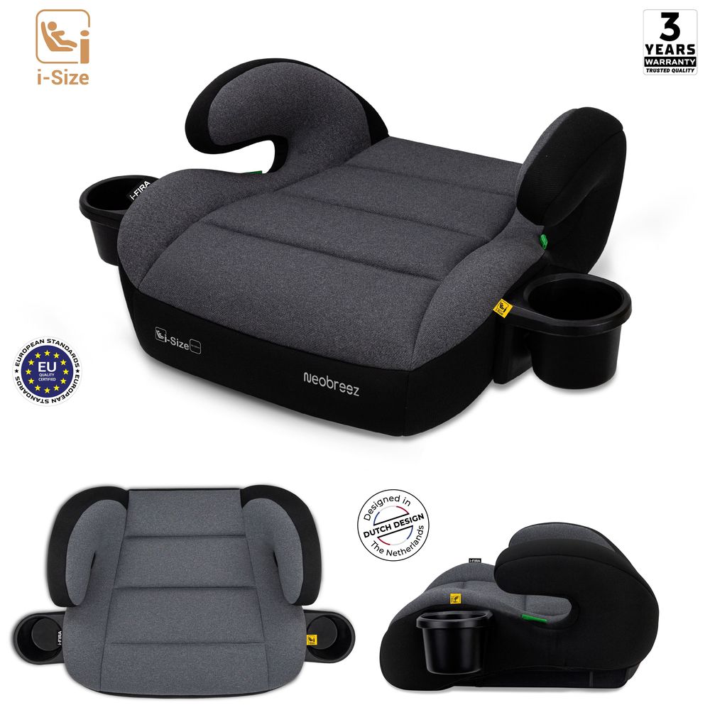Neobreez - i-FIRA i-Size Kids Booster Car Seat Group 2/3 With 2 Cup Holders - Grey-Black