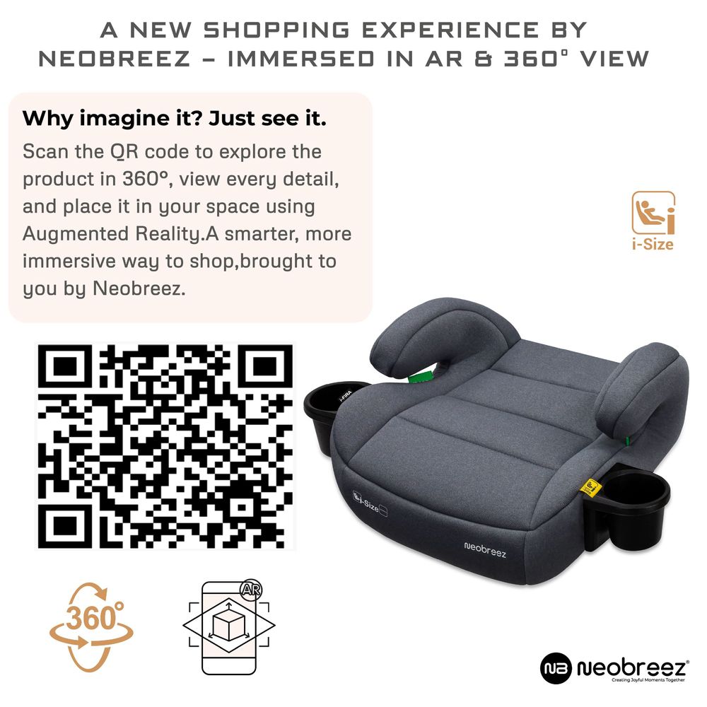 Neobreez - i-FIRA i-Size Kids Booster Car Seat Group 2/3 With 2 Cup Holders - Grey