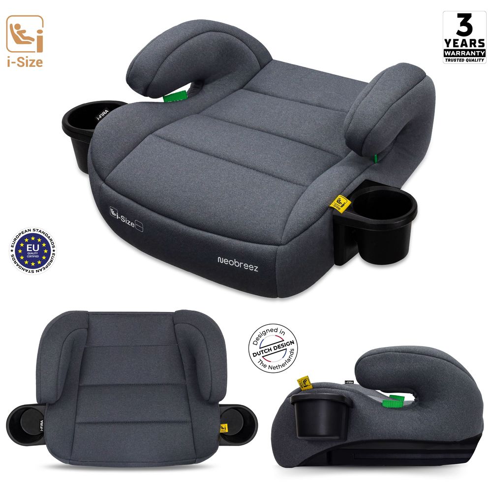 Neobreez - i-FIRA i-Size Kids Booster Car Seat Group 2/3 With 2 Cup Holders - Grey