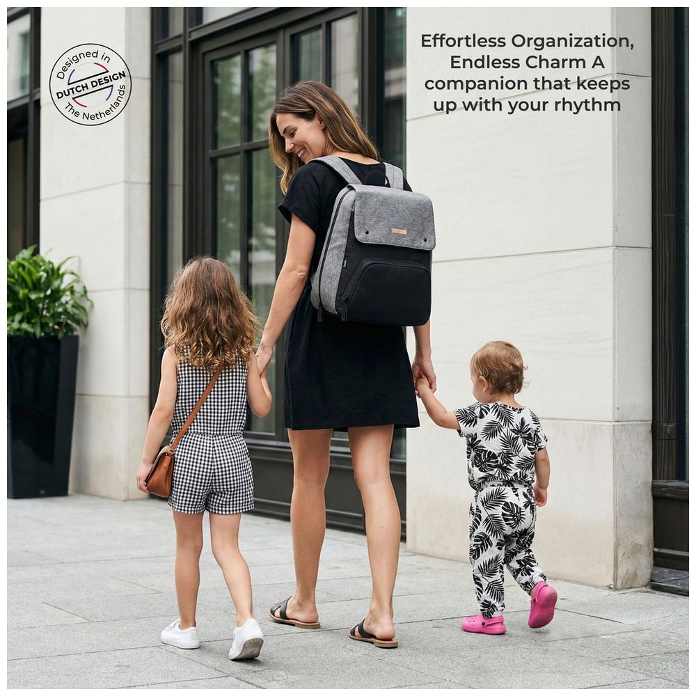 Neobreez Zori Diaper Backpack 7pc-Set with Changing Mat, Wet Bag, Pouches - Grey