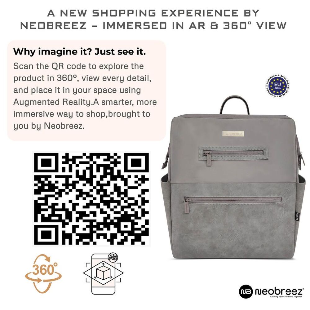 Neobreez Rilo Diaper Backpack 7pc-Set with Changing Mat, Wet Bag & Pouches - Stone Grey