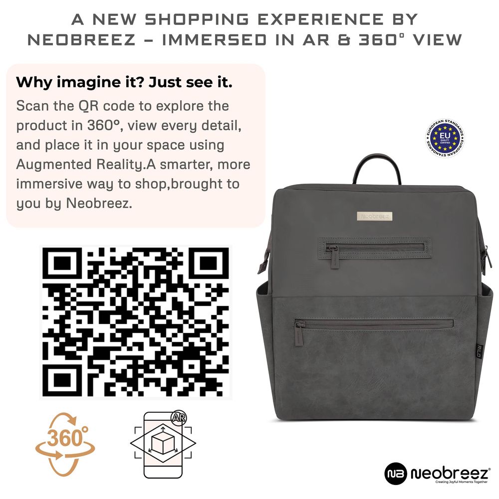 Neobreez Rilo Diaper Backpack 7pc-Set with Changing Mat, Wet Bag & Pouches - Dark Grey
