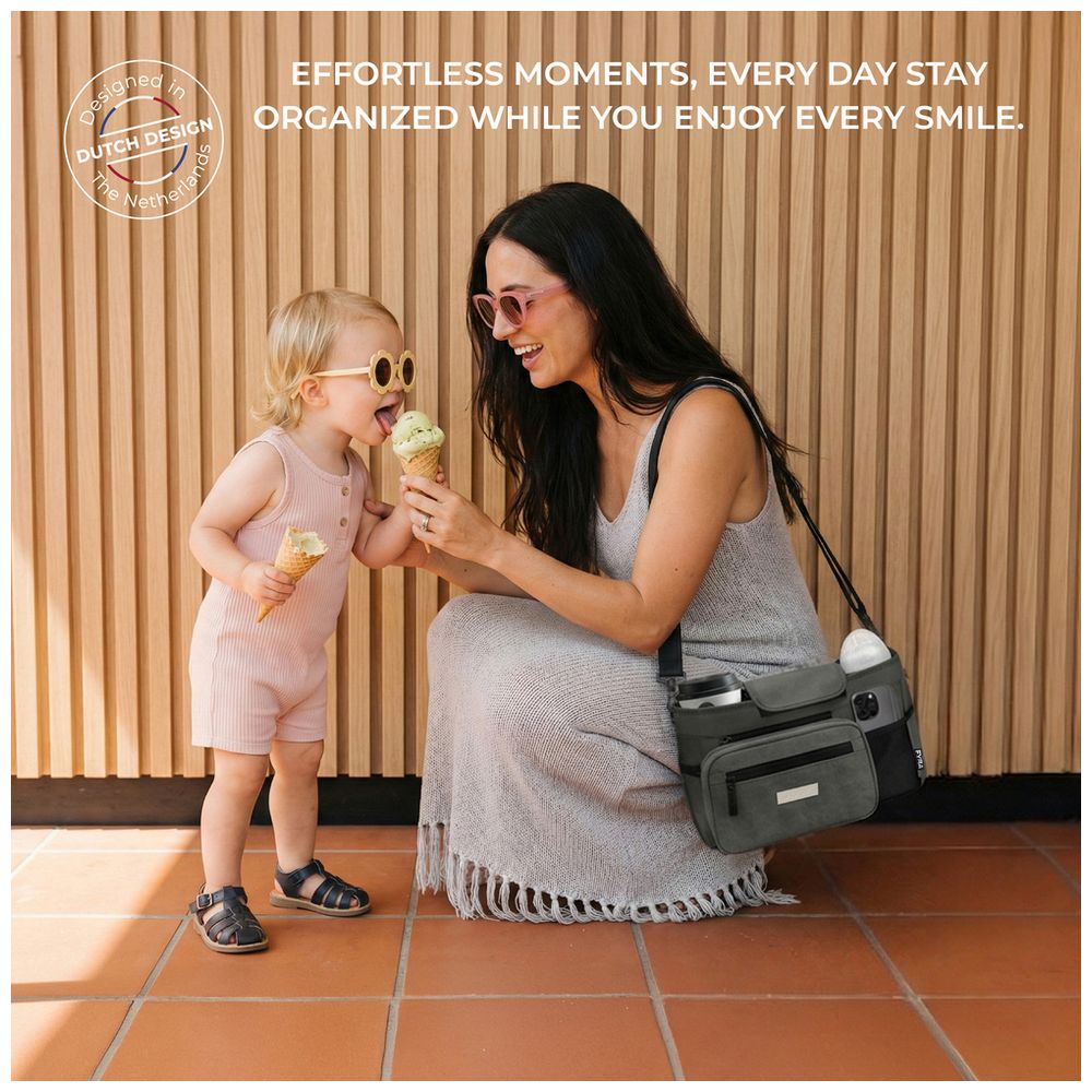 Neobreez Fyra Stroller Organizer Caddy with Insulated Cup Holder - Dark Grey