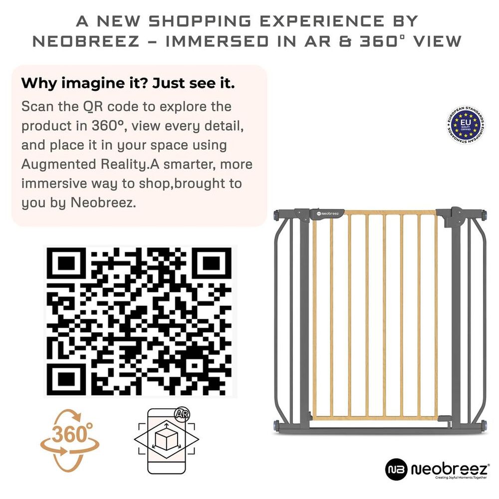 Neobreez FERMII Autoclose Safety Gate W/10 & 20cm Ext, 75 to 85(up to 115 cm) - Grey