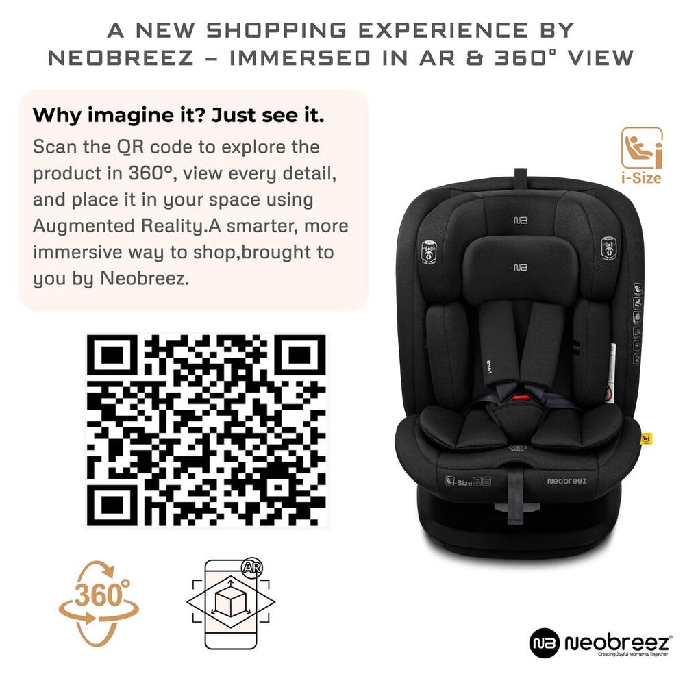 Neobreez - i-Vilo 360-Degree Isofix i-Size Car Seat, All-In-1, 0-12Yrs - Black