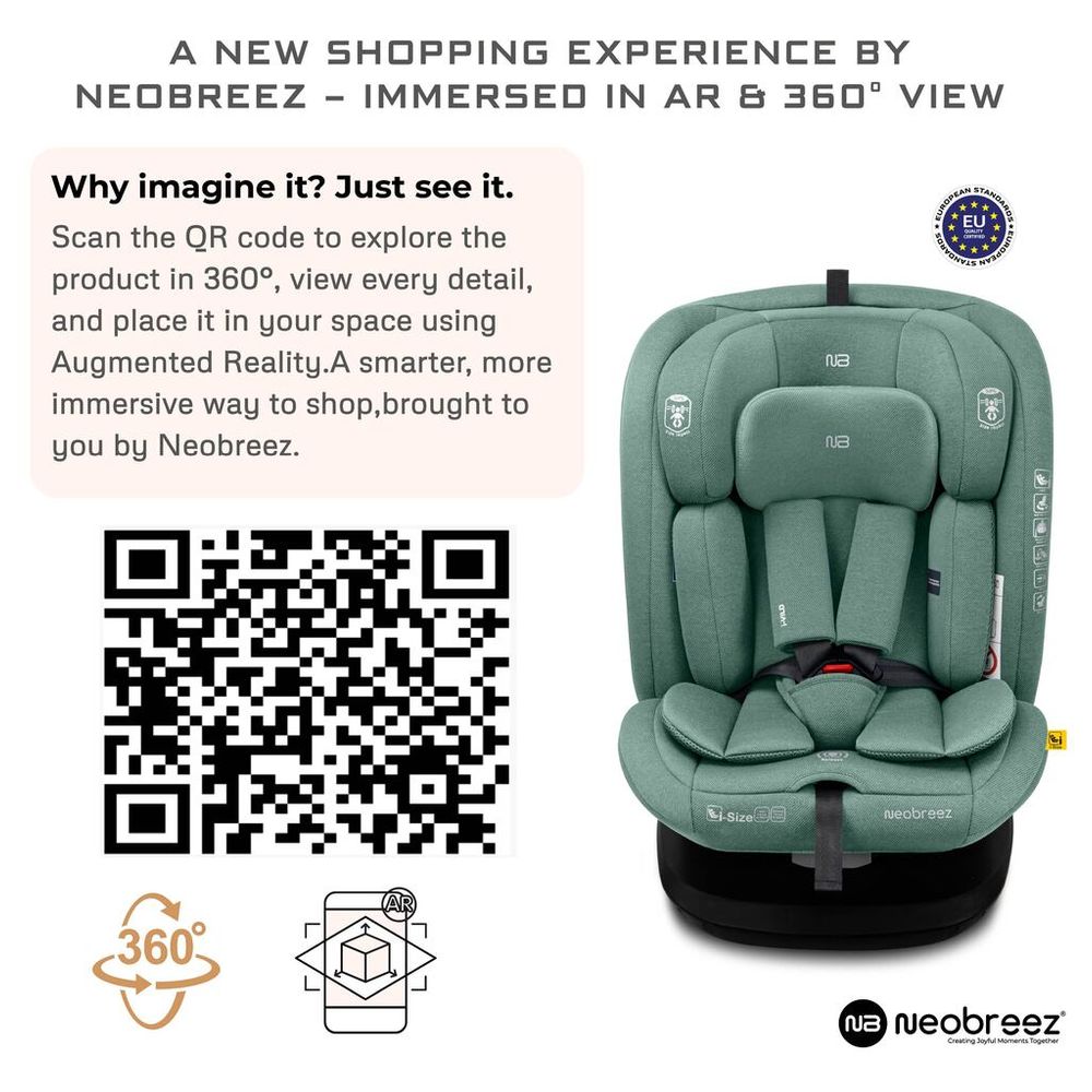Neobreez - Vilo 360-Degree Isofix i-Size Car Seat - All-In-1 - 0-12Yrs - Green