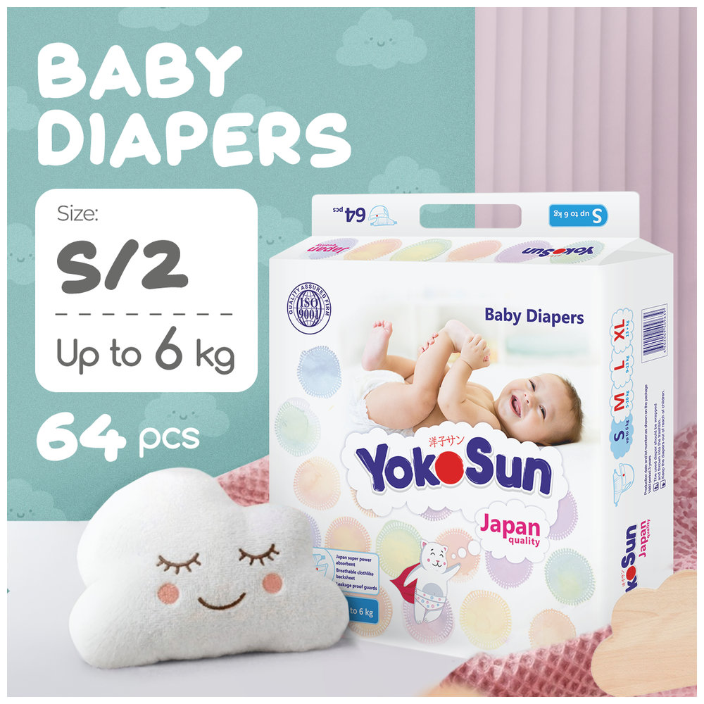 Yokosun - Baby Diapers - Size 2 Small - Up To 6 kg - 64 Pcs