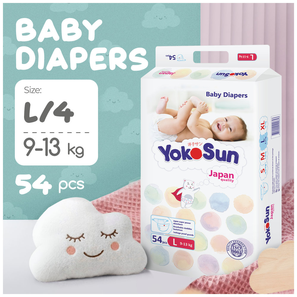 Yokosun - Baby Diapers - Size 4 Large - 9-13 kg - 54 Pcs