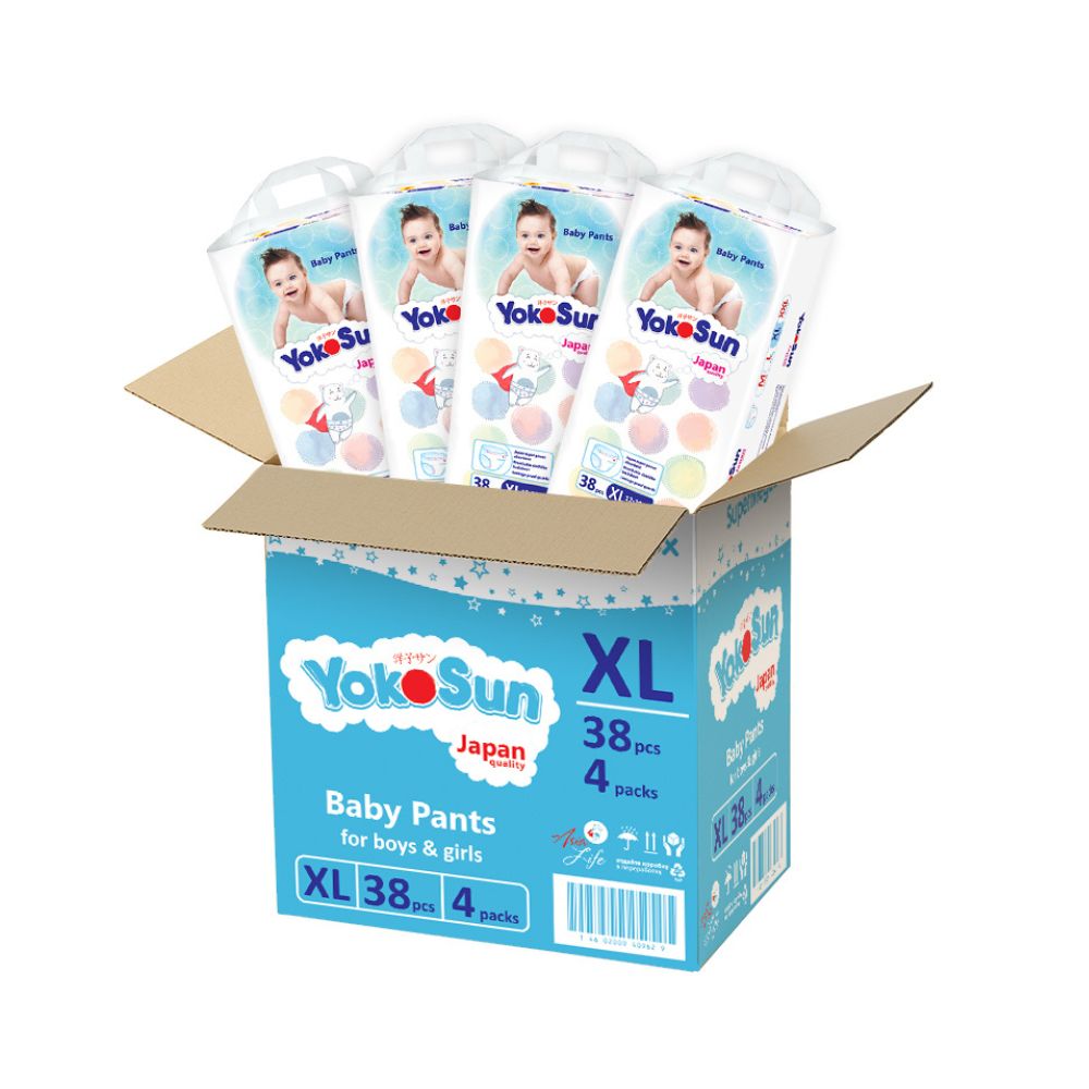 YokoSun - Baby Diaper Pants - Size 5 XL - 12-20 Kg - Pack Of 4 - 38 Pcs