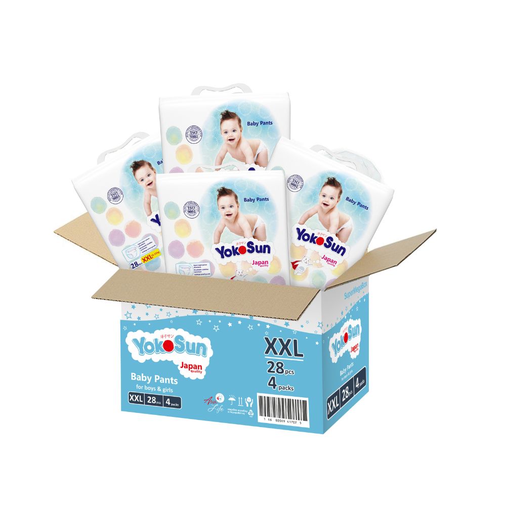 YokoSun - Baby Diaper Pants - Size 6 XXL - 15-23 Kg - Pack Of 4 - 28 Pcs