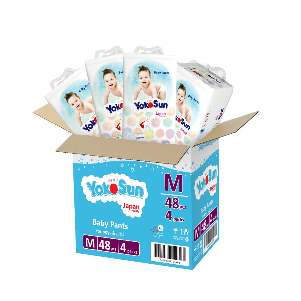 YokoSun - Baby Diaper Pants - Size 3 Medium - 6-10 Kg - Pack Of 4 - 48 Pcs