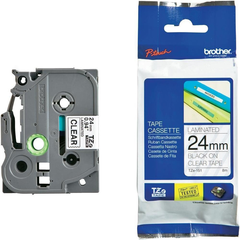 Brother TZE-151 Black On Clear Label Tape - 24 mm