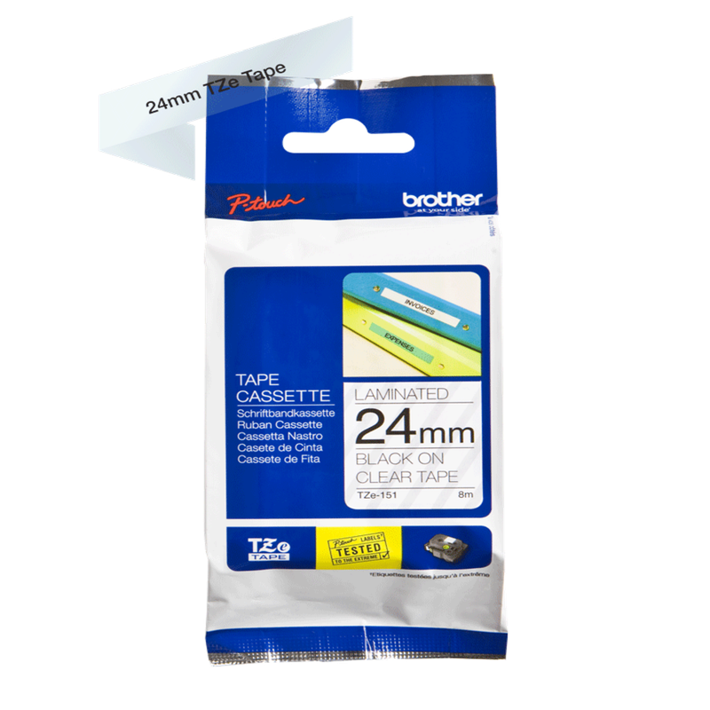 Brother TZE-151 Black On Clear Label Tape - 24 mm