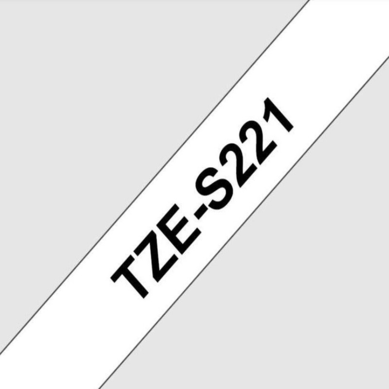 برذر - شريط تسمية TZe-S221 - أسود على أبيض - 9 مم