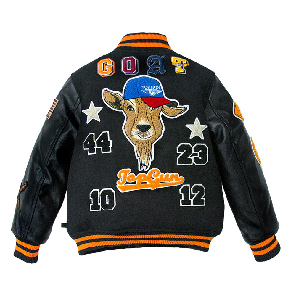 Kids Goat Wool PU Bomber Jacket - Black