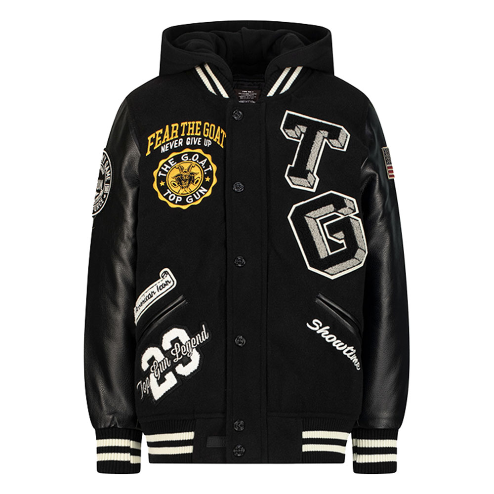 Top Gun Kids Bear Goat Varsity Jacket - Black