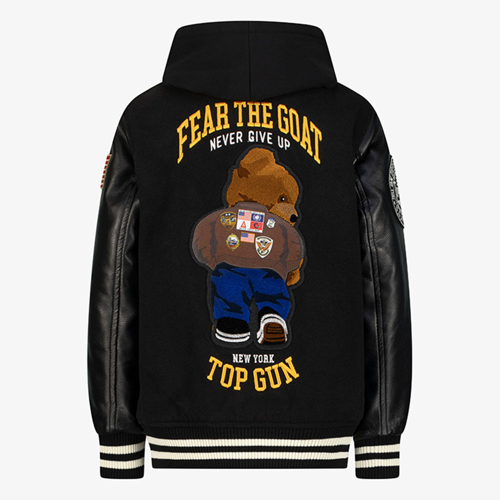 Top Gun Kids Bear Goat Varsity Jacket - Black
