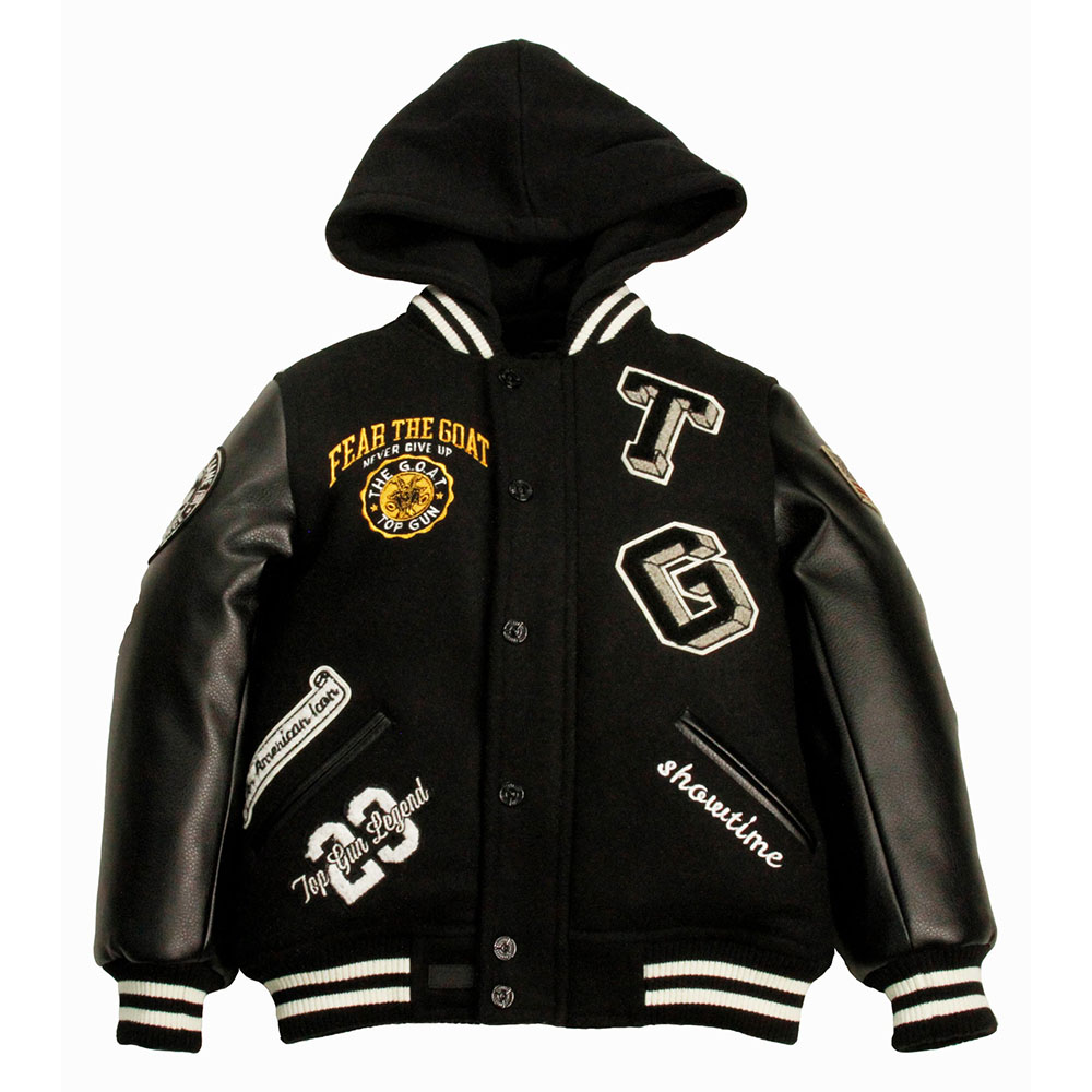 Top Gun Kids Bear Goat Varsity Jacket - Black