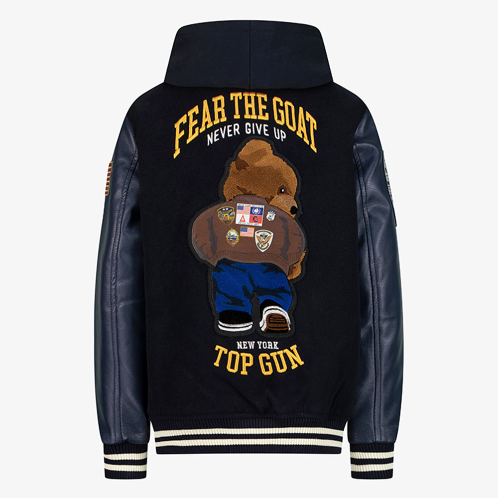 Top Gun Kids Bear Goat Varsity Jacket - Navy