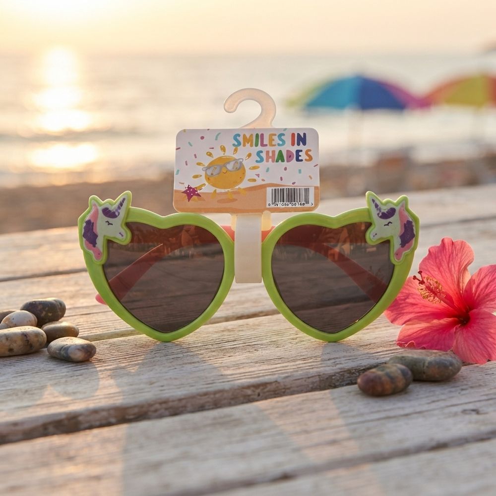 Smiles In Shades - Girl's Heart-Shaped Sunglasses - Green