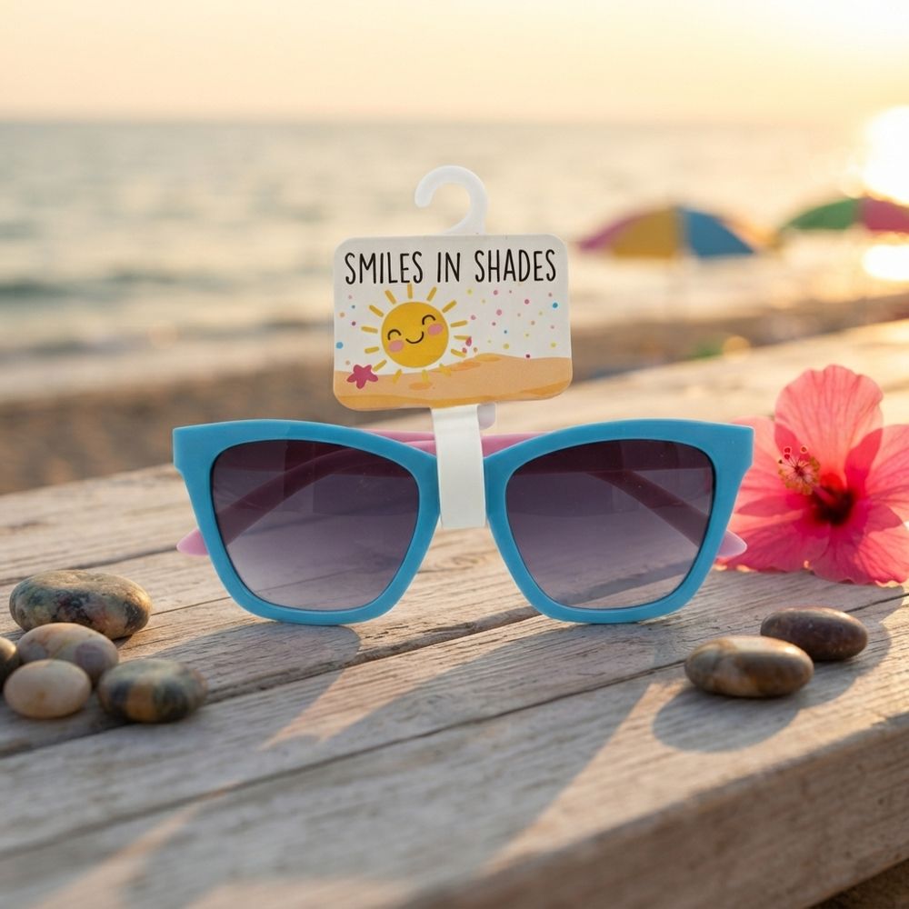 Smiles In Shades - Girl's Classic Cat-Eye Sunglasses - Blue