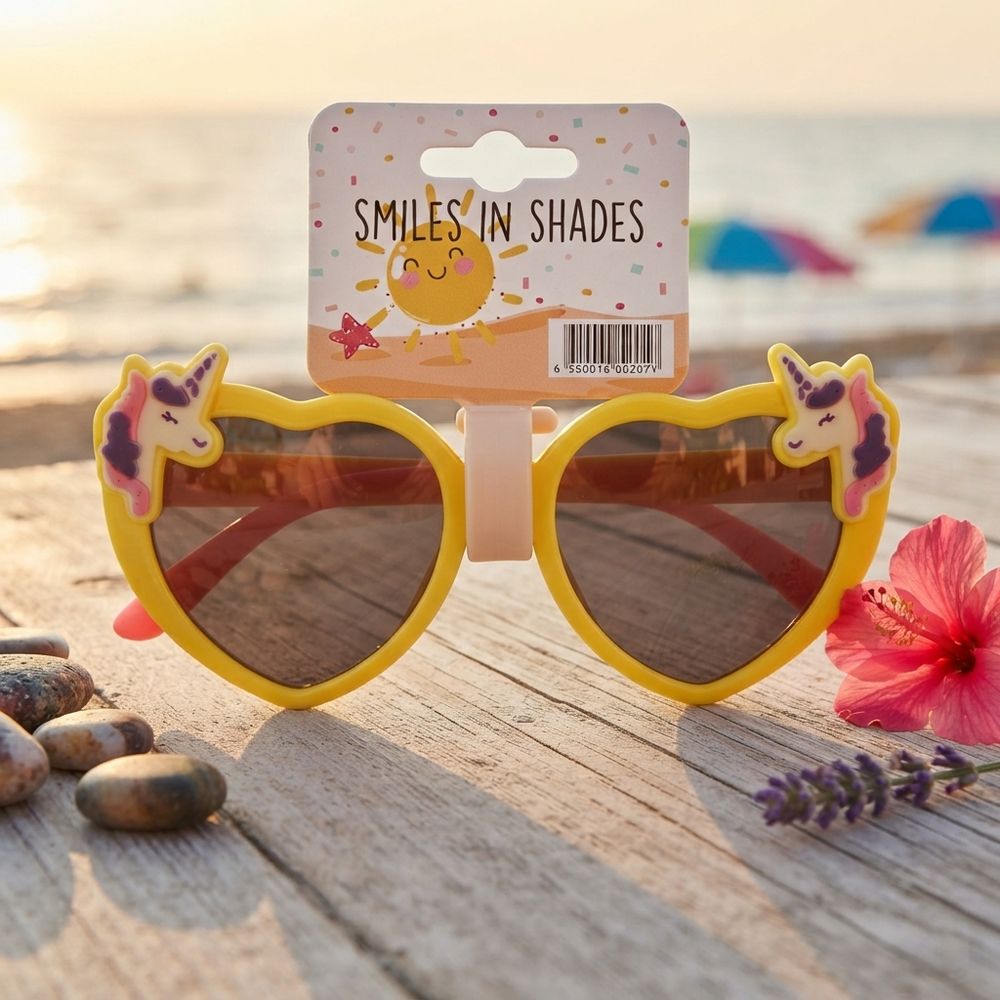 Smiles In Shades - Girl's Heart-Shaped Sunglasses - Yellow