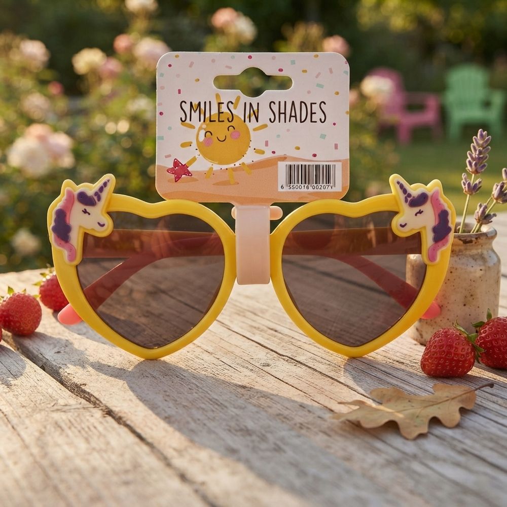 Smiles In Shades - Girl's Heart-Shaped Sunglasses - Yellow