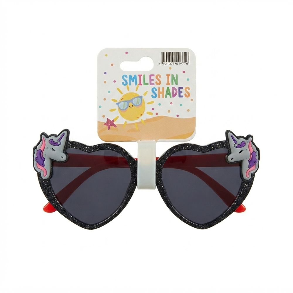 Smiles In Shades - Girl's Heart-Shaped Sunglasses - Black