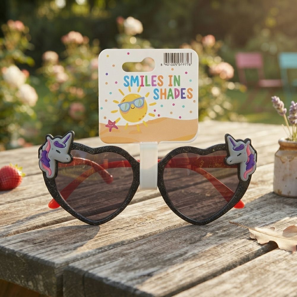 Smiles In Shades - Girl's Heart-Shaped Sunglasses - Black