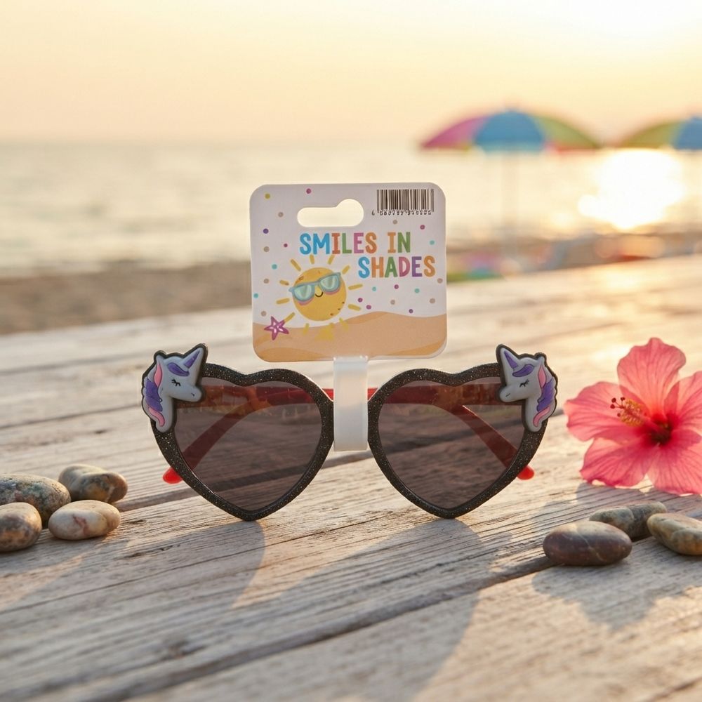 Smiles In Shades - Girl's Heart-Shaped Sunglasses - Black