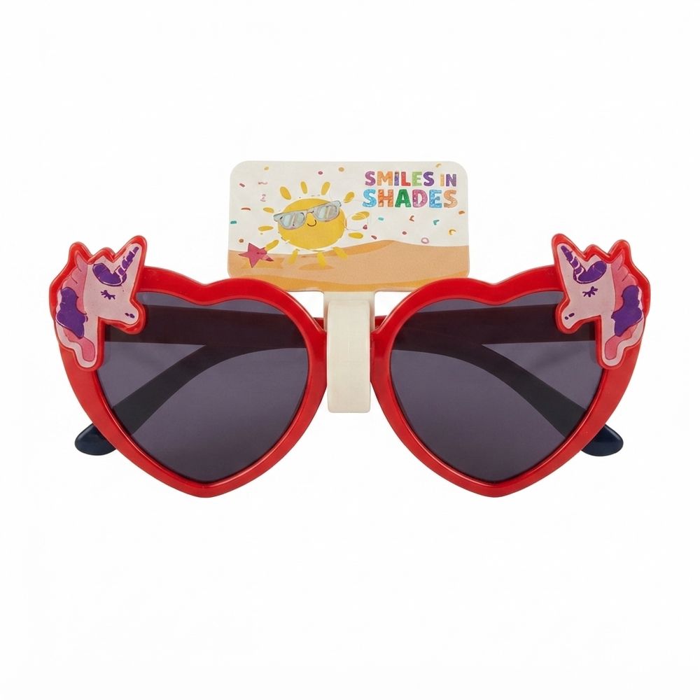 Smiles In Shades - Girl's Heart-Shaped Sunglasses - Red