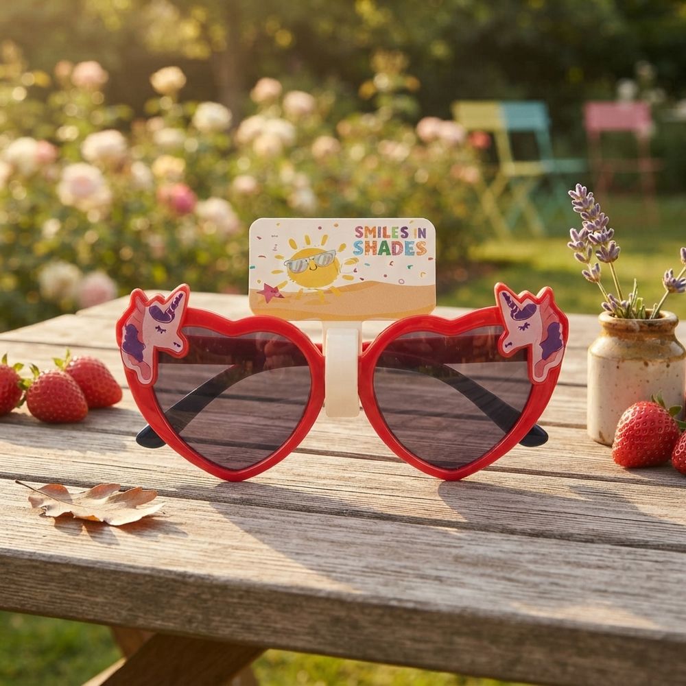 Smiles In Shades - Girl's Heart-Shaped Sunglasses - Red