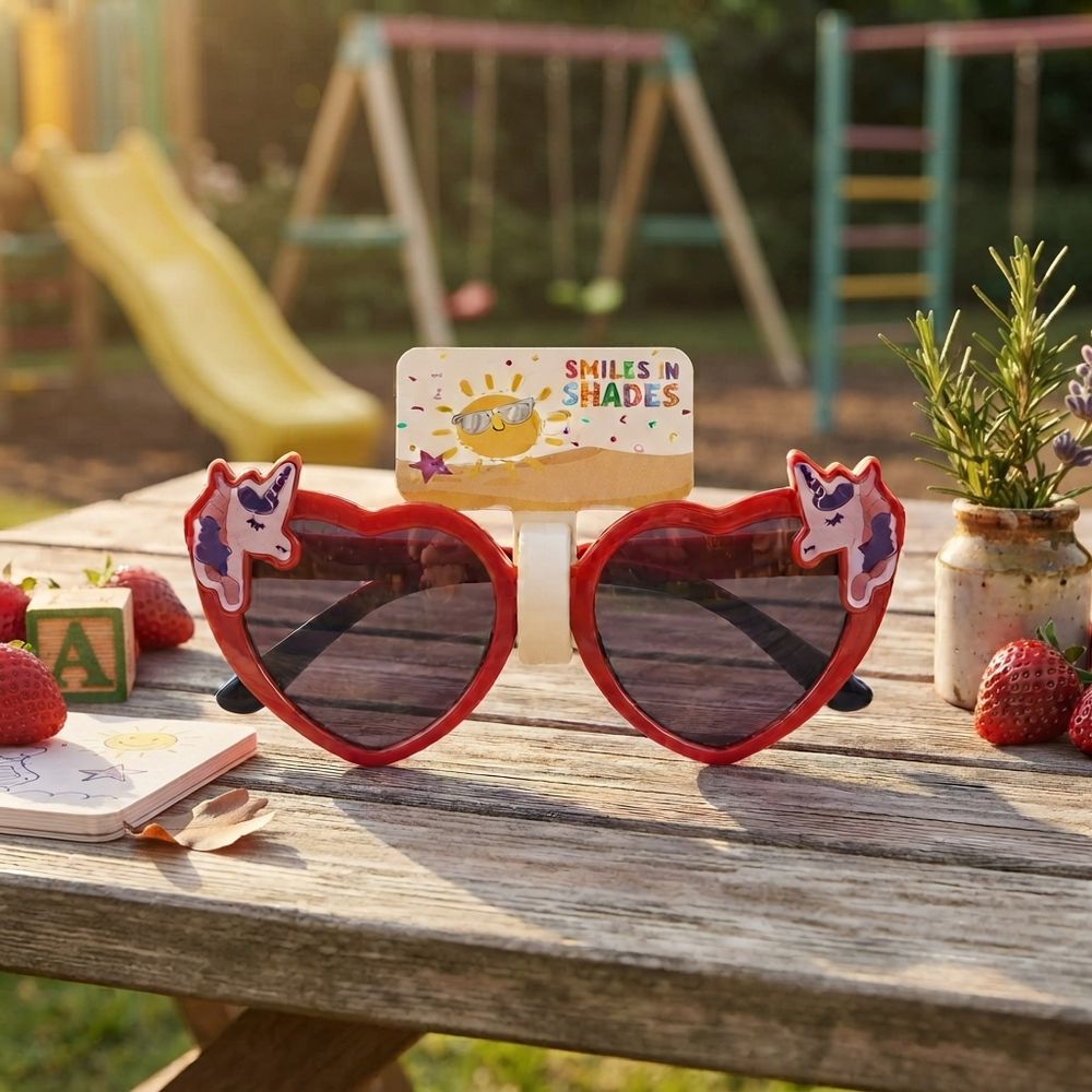Smiles In Shades - Girl's Heart-Shaped Sunglasses - Red