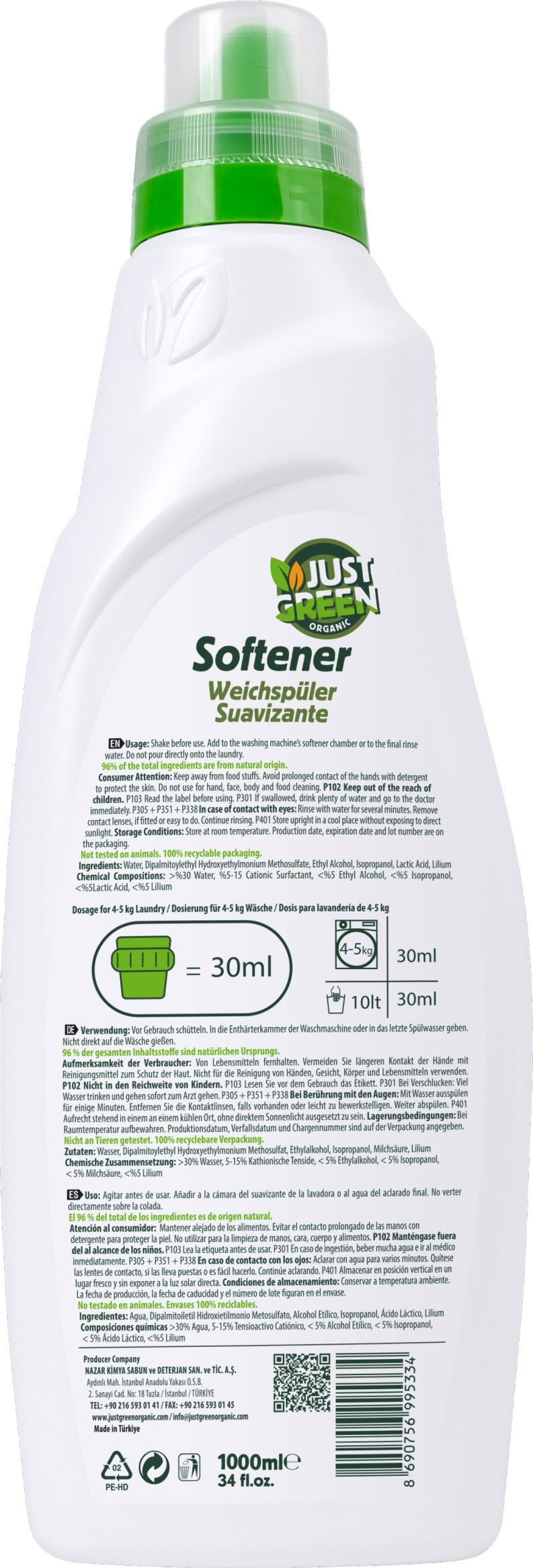 Just Green Organic - Fabric Softener - Lilium - 1000 ml