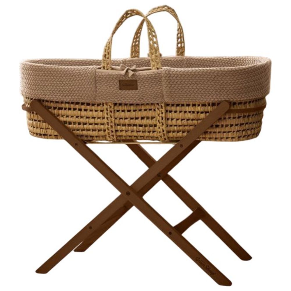 The Little Green Sheep - Natural Wheat Knit Moses Basket, Mattress & Rocking Stand