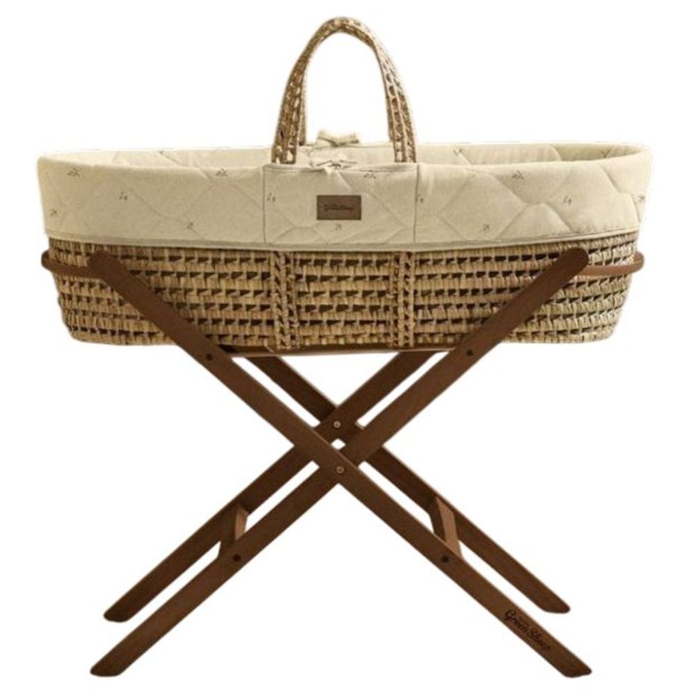 The Little Green Sheep - Quilted Moses Basket, Mattress & Static Stand - Floral/Walnut