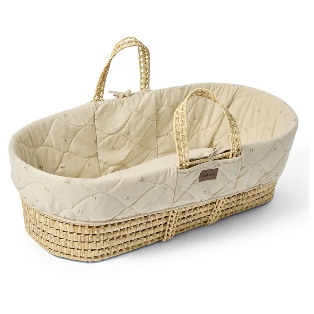 The Little Green Sheep - Quilted Moses Basket, Mattress & Static Stand - Floral/Walnut