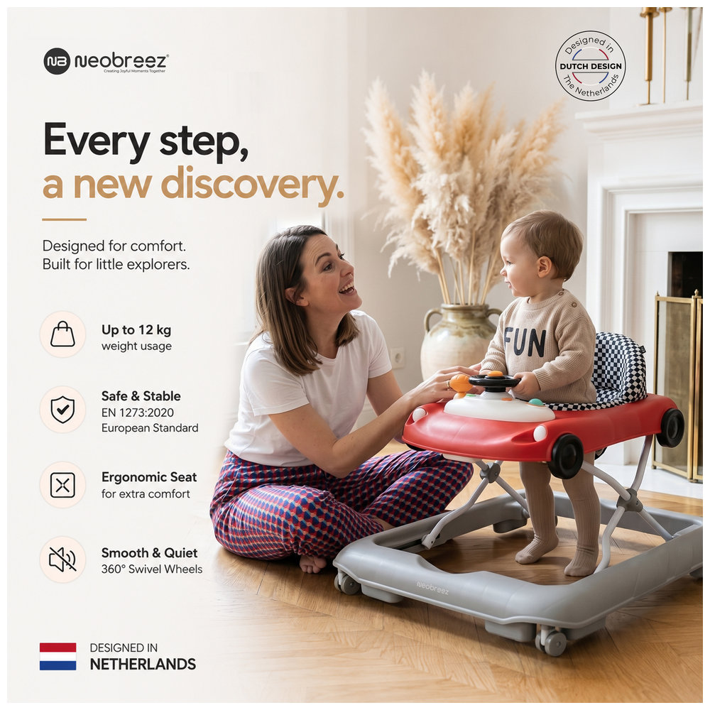 Neobreez - Navix 3-in-1 Baby Walker With Music & Lights - Red/Grey