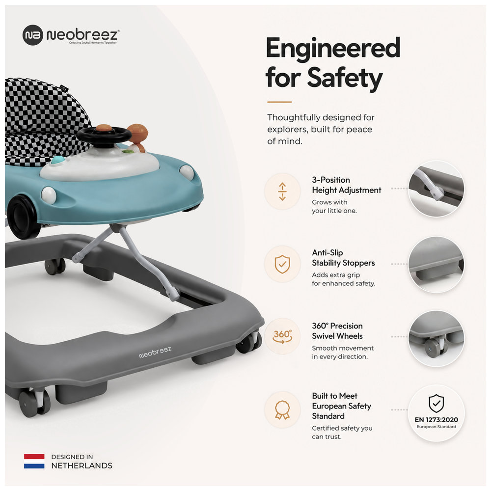 Neobreez - 3-in-1 Navix Premium Activity Baby Walker - Blue/Grey