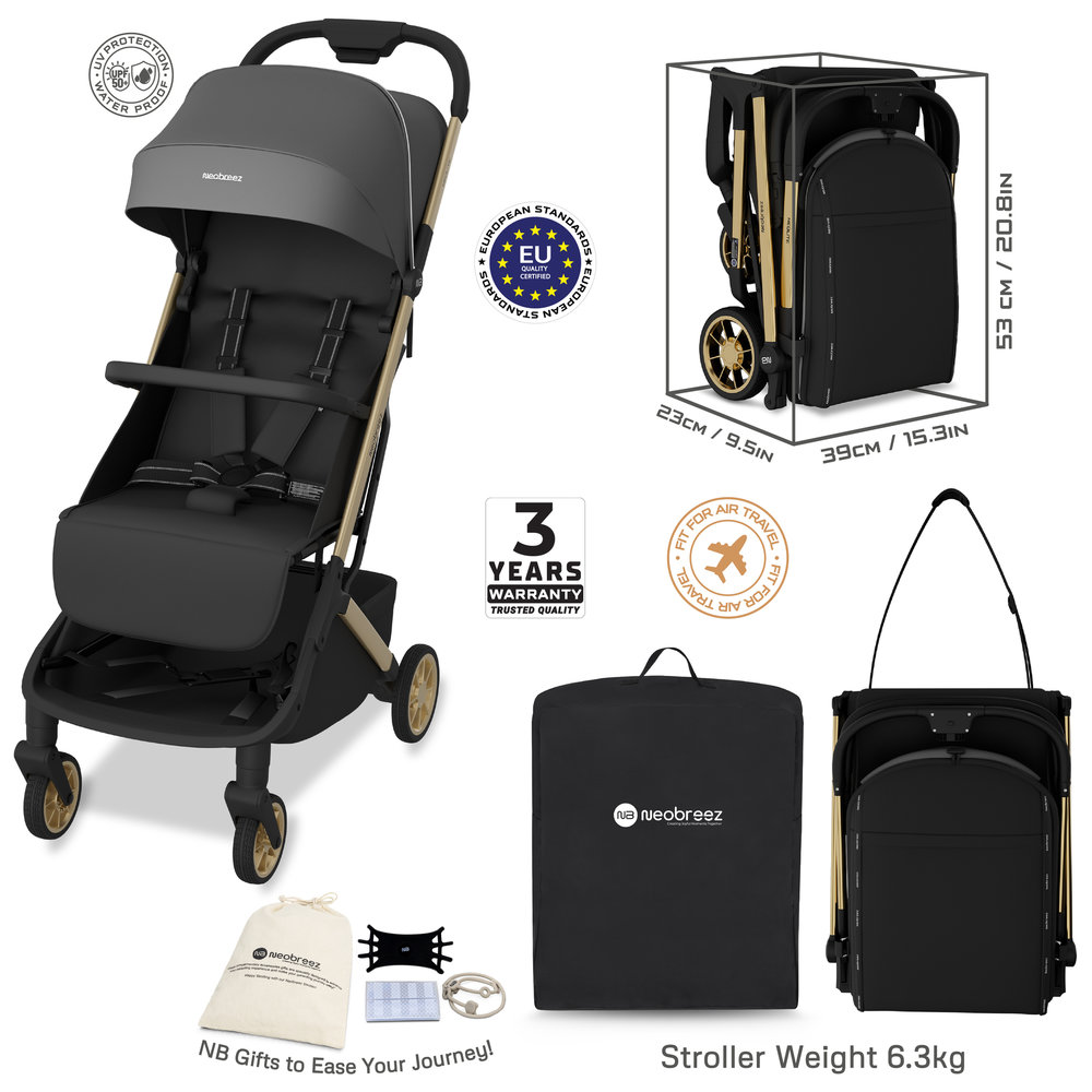 Neobreez - Neolite Lightweight Compact Cabin Stroller - Black/Grey